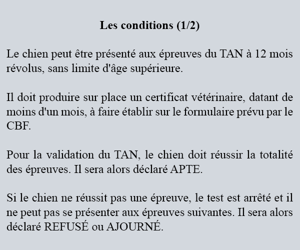 Chalès 21/09/2019, 31e Nationale d'Elevage, Passage du TAN. Conditions de présentation aux épreuves du TAN (1/2)