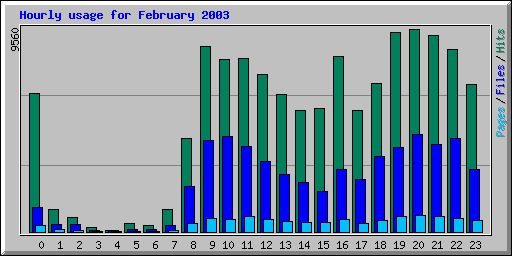 Hourly usage for February 2003